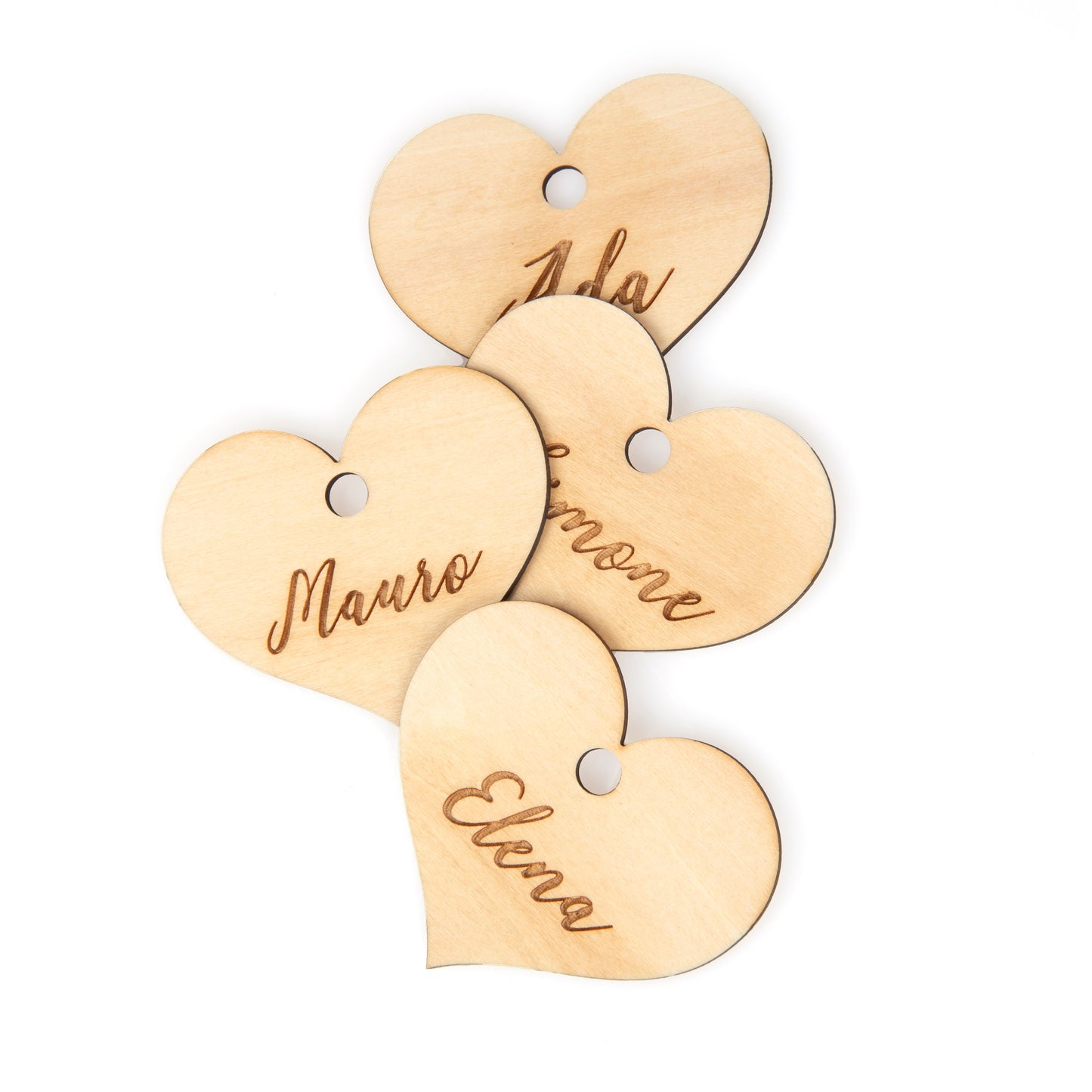 Cuori in legno segnaposto con nome
